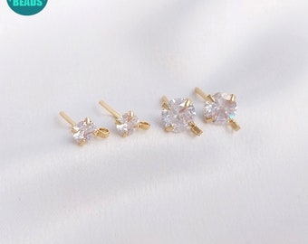 14K Real Gold Plated Brass Earring Stud With S925 Sterling Silver Needle,CZ Earring stud with Loop,earring making supply