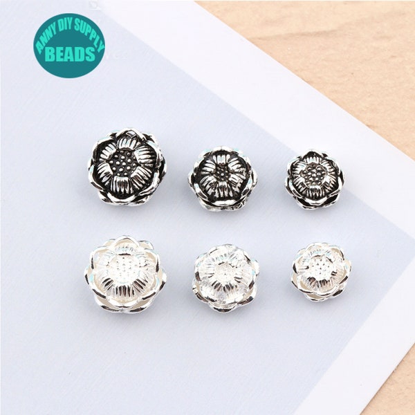 1/2/5/10PCS S925 Sterling Silver Flower bead Spacer,Bracelet Silver Beads,Sterling Silver Beads,Silver Lotus Beads,Silver Focal Beads