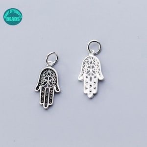 1/2/4/10PCS Solid Sterling Silver Fatima hand Charm,Fatima Hand Charm Pendant,Hamsa charms