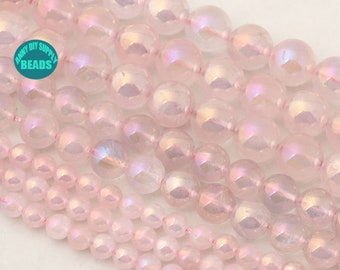 6/8/10/12mm Angel Aura Rose Quartz Beads,aurora borealis beads,Full Strand 15inch