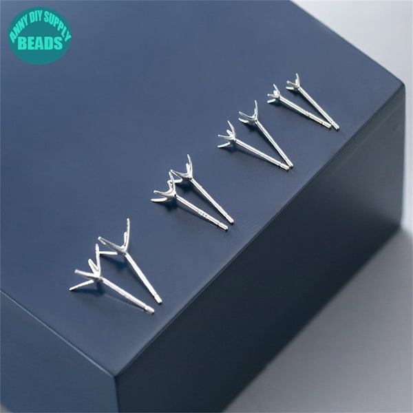 S925 Sterling silver Ear Earring Posts,4-Prong Earring Setting,Sterling Silver Claw Earring Setting,Earring Making Supply