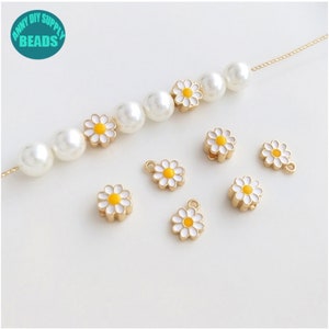 14K Real Gold Plated Oil Dripped Daisy Flower Charm,Daisy Flower Beads,6mm