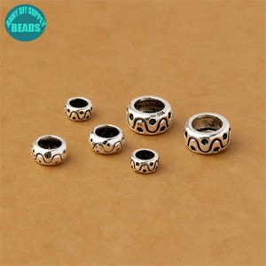 S925 Sterling Silver Beads,Large Hole silver Bead,Silver Donut beads,Silver Circle Beads
