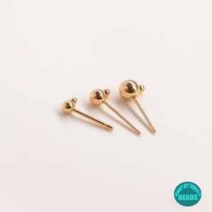 20/50PCS 3/4/5mm 14K Real Gold Plated brass Earring Stud,Ball Stud Earrings,Ball Ear Posts with Ring,earring making supply