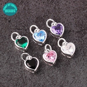 S925 Sterling Silver Zircon Heart Charm,Tiny Silver Charms,Tiny Heart Charm,Bracelet Charm,Heart Pendant,Heart Jewelry,6mm