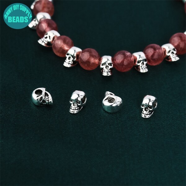 S925 Solid Sterling Silver Skull Beads,Tiny Skull Head Beads,Skull Head Beads,Tiny Silver Beads,Silver Skull Beads