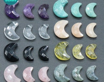Faceted Natural Gemstone Moon Charm: Natural Crystal Pendant With Hole