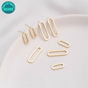 14K 本物の金メッキの楕円形リング、ペーパークリップイヤリングスタッド、金メッキイヤリングポスト、イヤリングスタッド、イヤリング製作用品