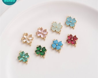 14K Gold Plated brass  Clover Connector Charm,Earring Connector,CZ Connector,Flower Charm,Earring Charm
