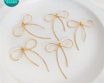 14K Gold Plated Cute Wire Wrapping Bow Charm for Earring Making,Bow Earring Stud Charm,Earring Making Supply