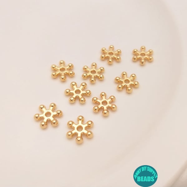 9mm 10/50/100pcs 14K Real Gold Plated brass Spacer Beads, Flower Spacer Beads,Flower Rondelle beads,Gold Rondelle Beads