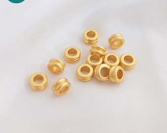 18K Matt Gold Plated brass Spacer Beads,Large Hole beads,Donut Beads,Wheel beads,6mm