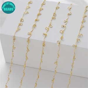 14k Gold Plated Brass Dangle Zircon Chain,Bracelet Chain,Long wholesale chain,simple gold chain,Gold Plated Chain