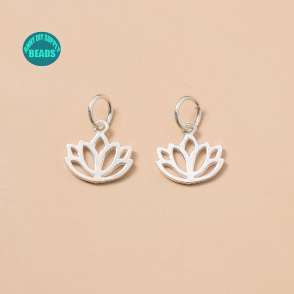 1/2/5/10/20PCS S925 Charme de lotus en argent sterling, Charme minuscule en argent sterling, Charme de lotus en argent, Pendentif de charme de bracelet de yoga