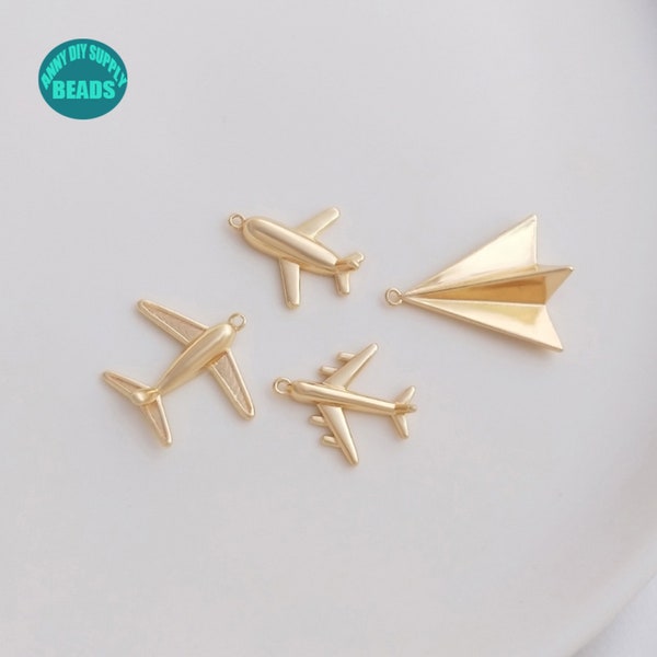 1/2/5/10PCS 14K Real Gold Plated Airplane Pendant,Airplane charm,Necklace Pendant