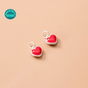 1/2/4/10/20PCS S925 Sterling Silver heart Pendant,tiny Silver Puff Heart,Tiny Heart Pendant,Tiny Heart Charm,Red Heart Charm