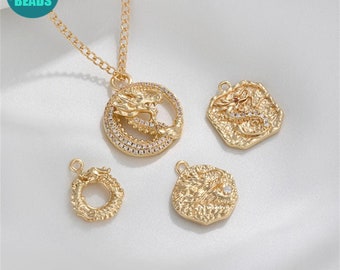 14K Gold Plated Brass Dragon Charm: Chinese Zodiac Pendant