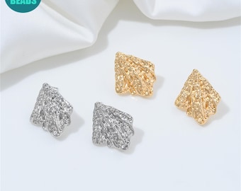 14K Real Gold Plated Brass Earring Stud,Irregular Diamond Shape Earring Stud With Loop