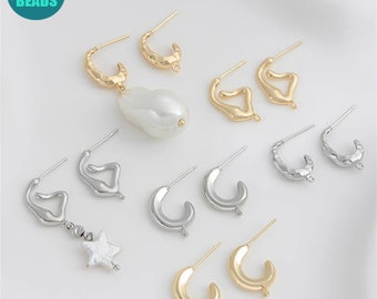 14K guldpläterade mässingsörhängen i C-form: Minimalistisk örhänge med ögla