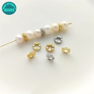 Perles d’espacement en laiton plaqué or, perles de rondelle de fleur de dentelle, perles de roue d’or, entretoises d’or, perles d’espacement en métal, perles de beignet