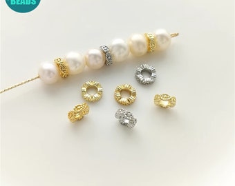 Gold Plated Brass Spacer Beads,Lace Flower Rondelle Beads,Gold Wheel Beads,Gold Spacers,Metal Spacer Beads,Donut Beads