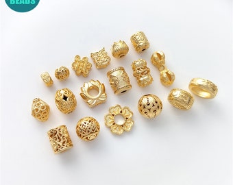 18K Matte Gold Plated Brass Beads: Lotus, Flower, Barrel, Circle Spacers