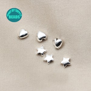 1/2/5/10PCS S925 Sterling Silver heart Beads,Silver star Beads,flat Bead,Silver bead,tiny silver beads,small silver beads