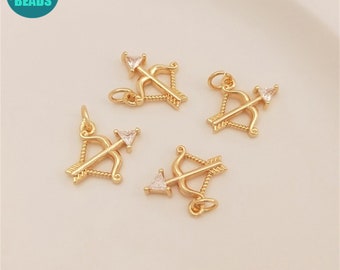 14k Gold Plated Arrow Charm,Arrow Pendant,Arrow Jewelry,Bow And Arrow Charm,Jewelry Charms,Bracelet Charms,Metal Charms