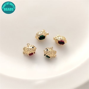 14K Real Gold Plated globefish Charm, balloonfish charm,CZ charm,Animal Charm,Gold Charm,Sea charm,Earring Charm,Cute Charm