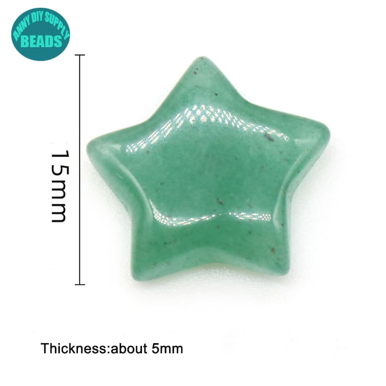 May include: A green star-shaped stone pendant measuring 1.5 inches in length and 0.5 inches in thickness.