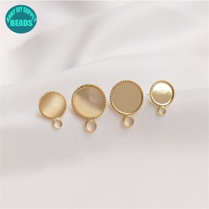 6mm 8mm 14K light Gold Plated Brass Tray Cabochon Earring Setting,Earring Making Supplies,Cabochon rarrings Stud with S925 Needle
