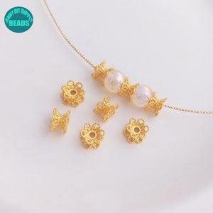 18K Matt Gold Plated Brass Bead Caps,Gold bead caps,Double flower cap