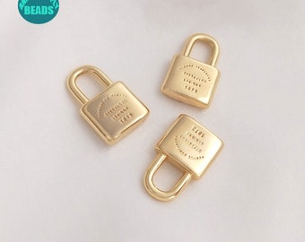 2/10/20pcs 14K Gold Plated Lock pendant,Gold Lock Charm,Letter Lock pendant,11x17mm