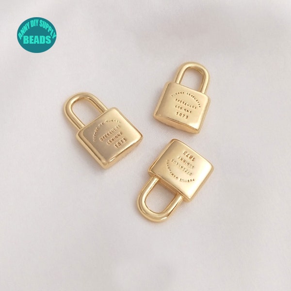 2/10/20pcs 14K Gold Plated Lock pendant,Gold Lock Charm,Letter Lock pendant,11x17mm