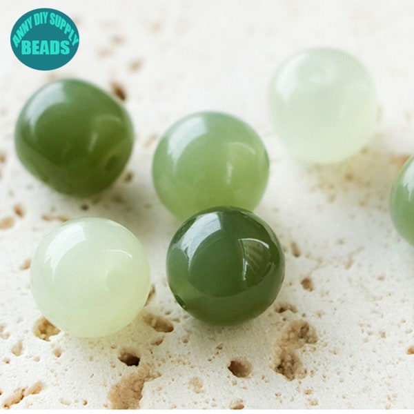 10PCS/pack 6/8/10mm Nephrite Jade Half Hole Beads,Green Jasper Earring half drilled Beads Pendant,Half Hole Beads For Earring Making