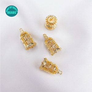 1/2/10/20pcs 14K Gold Plated Bird Cage,With CZ inside,necklace Pendant,Bird Cage Charm image 4