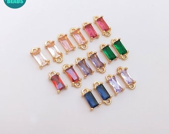 1/2/10/20PCS 14K Real Gold Plated CZ Charm,Rectangle CZ Connector,Colorful CZ Rectangle Pendant