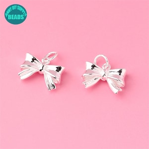 10pcs/Bag 24x22mm (0.94x0.87inch) Antique Silver Color Bow Charms