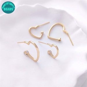 14K Real Gold Plated Brass Heart Earring Stud With S925 Sterling Silver Needle,Heart Earring Stud,Gold Plated Earring,Half Circle earring