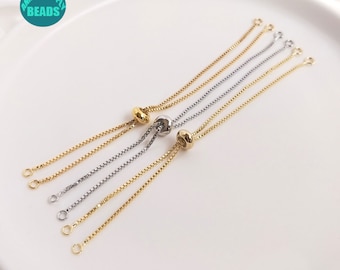 Vergoldete, verschiebbare und verstellbare Messingkette, Armbandkette mit verstellbaren Gummistopperperlen, Verlängerungskette, Armbandverlängerungen