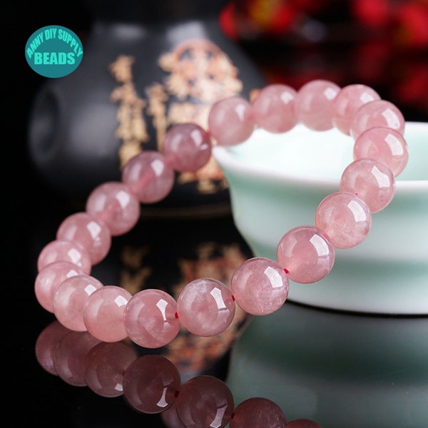 8/9/10mm 5A grade Madagascar Rose Quartz Beaded Bracelet,Rose Quartz Bracelet