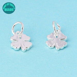 S925 Sterling Silver Thiy Clover Charm,Four Leaf Clover Charm,Silver Necklace Charm Pendant