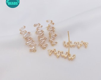 14K Real Gold Plated Brass Earring Stud,CZ Paved earring Stud with S925 Sterling SIlver needle,earring Stud with Loop,earring making supply