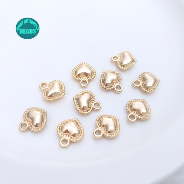 2/10/20pcs 12mm 14K Gold Plated Tiny Heart pendant,Gold Heart Pendant