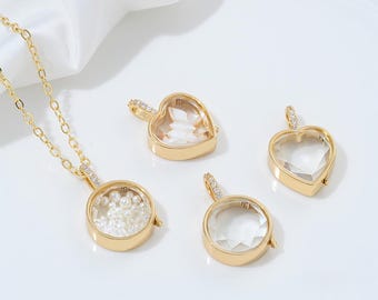 14K Real Gold Plated Photo Locket Pendant:Can Open Heart/Round Necklace Pendant