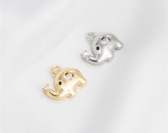 14k Gold Plated Brass Elephant Charm,Cute Animal Charm,Gold Charm,Zircon Charm,Bracelet Charm,Necklace Pendant,10x11mm