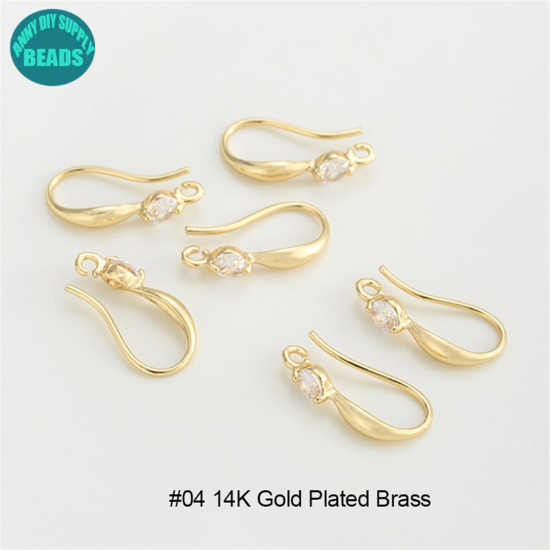 14K Gold Plated Brass Earring Hooks,Gold Plated Ear Hook,French Hooks,Ear wire hooks with CZ,CZ Earring Hook #04 14K Gold Plated