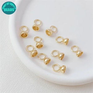 8mm 14k Real Gold Plated Brass Caps with Rings,Bracelet end caps connector,Bracelet connector,Necklace Connector Clasp