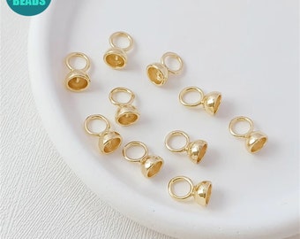 8mm 14k Real Gold Plated Brass Caps with Rings,Bracelet end caps connector,Bracelet connector,Necklace Connector Clasp