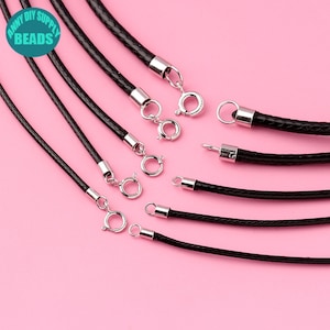1.0-3.0mm Waxed Cord Necklace Cord with S925 Sterling Silver Clasp,Necklace Chain,Black Waxed Cord Rope Necklace for Charms and pendant